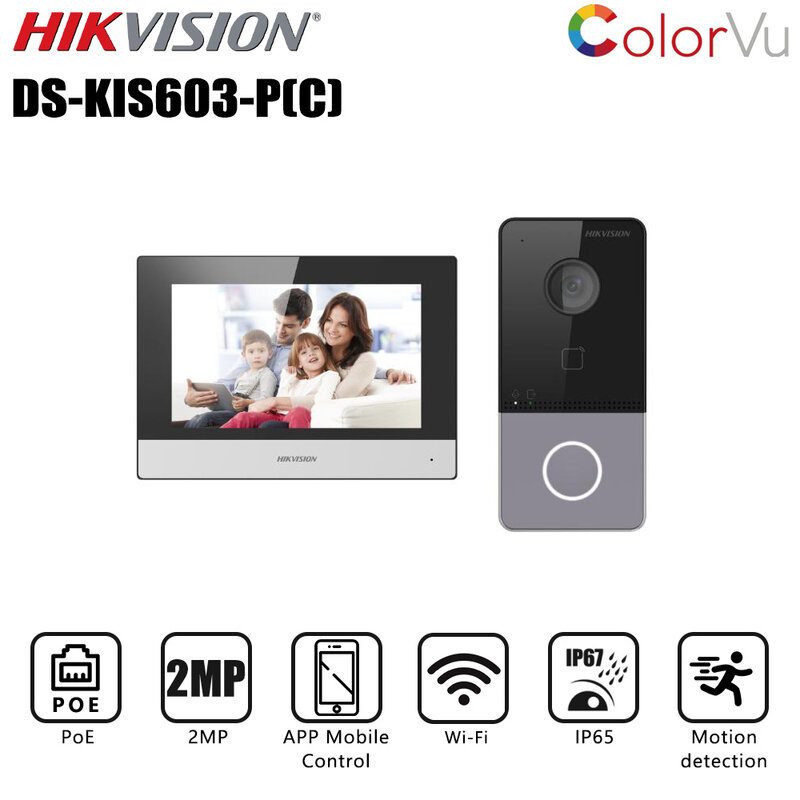 Kit Hikvision Video Intercom, Microfone Embutido, Campainha, Campainha, DS-KIS603-P(C), DS-KV6113-WPE1, DS-KH6320-WTE1, Poe, Estação de Porta, Monitor WIFI