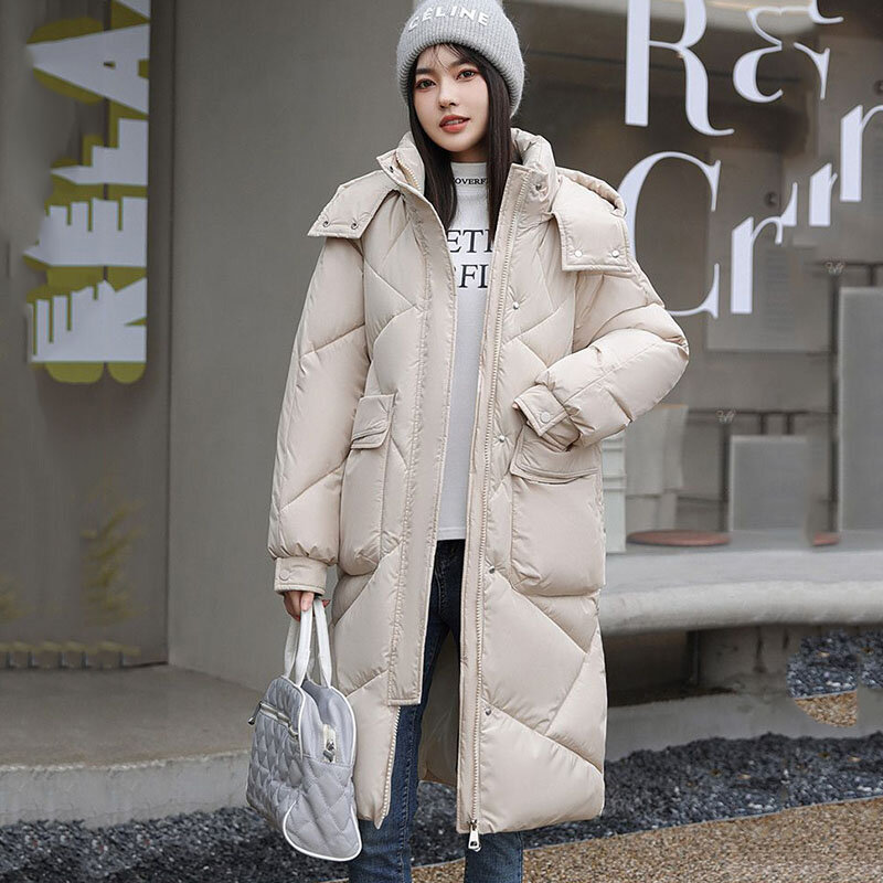 Новая зимняя одежда, пальто, женская пуховая хлопковая куртка, Повседневная парка с капюшоном, пальто, женская длинная утолщенная Теплая стеганая куртка большого размера