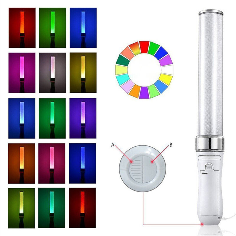 배터리 전원 LED 글로우 라이트 스틱, 콘서트 분위기 라이트 스틱, 파티 용품, 15 가지 색상 변경, 3W