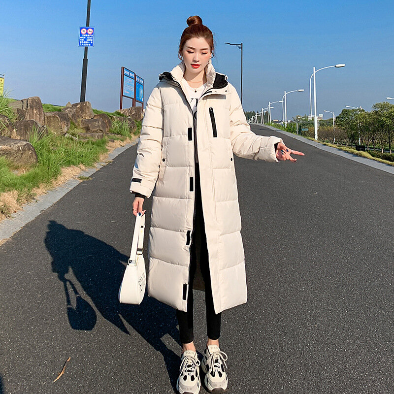 Jaket panjang katun longgar wanita, Luaran parka bertudung hangat korea katun musim dingin 2023