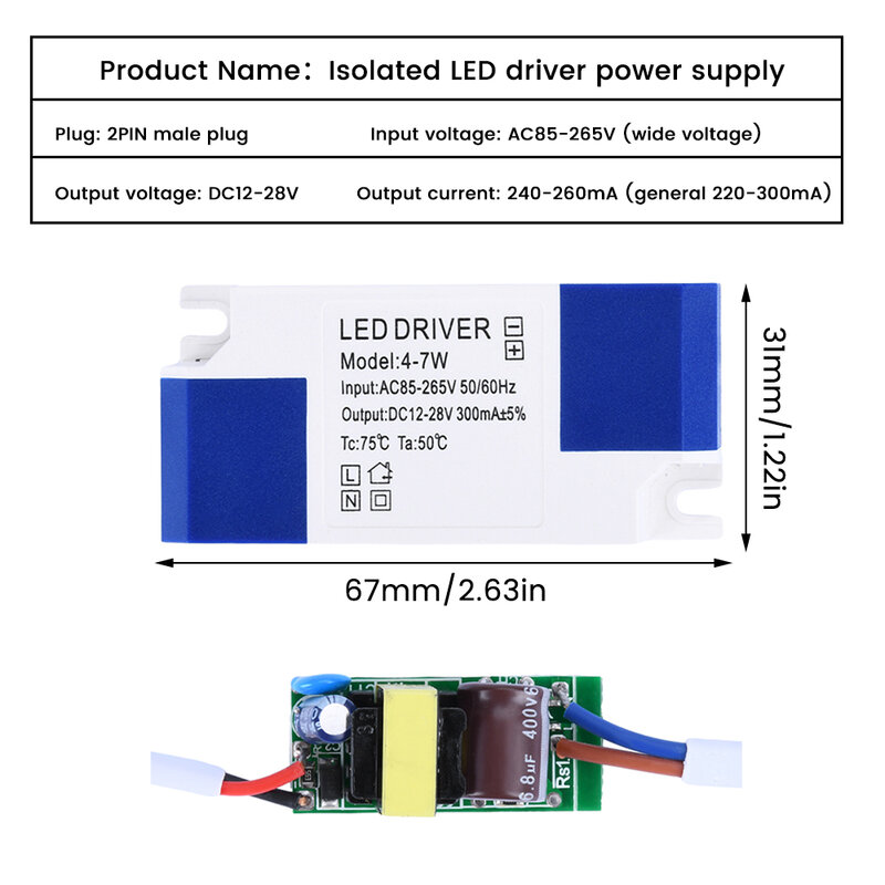 Driver LED Ac85-265V 240-260ma trasformatore di alimentazione Driver Led isolato per luce di striscia luminosa pannello Downlight soffitto