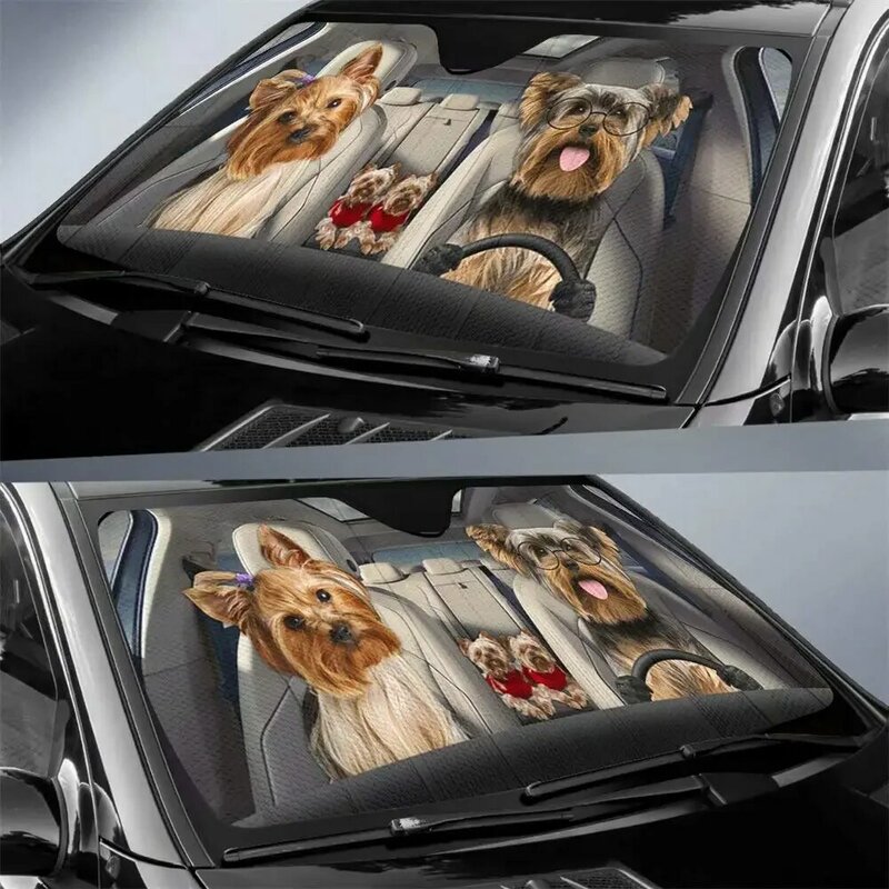 Yorkie Terrier-parasol plegable para parabrisas de coche, parasol para ventana delantera de perro, conductor familiar de mascotas, protector solar automático, Animal