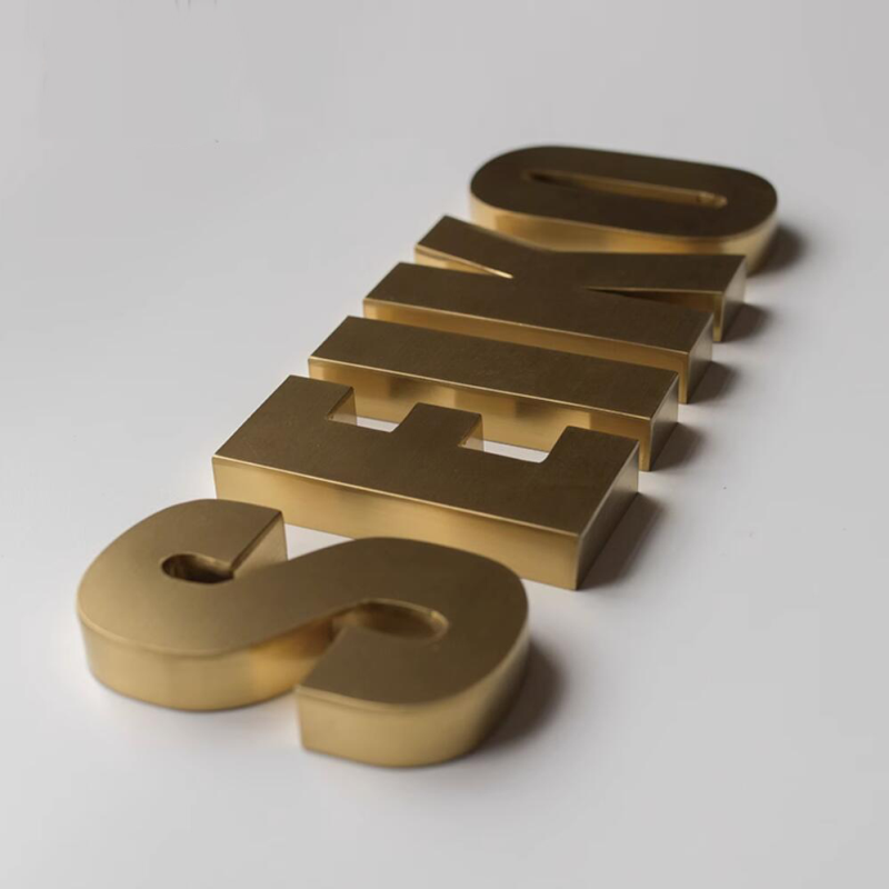 Letras de aço inoxidável escovado 3D ao ar livre, banhado a ouro, titânio dourado, logotipo de metal dourado, sinais de loja, personalizado