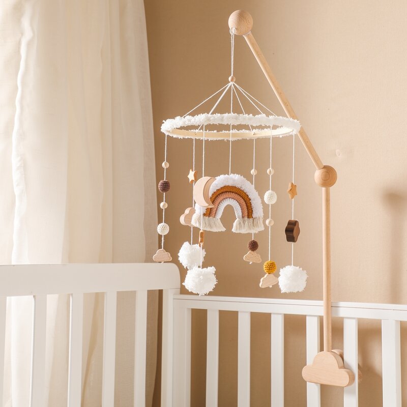 Baby Bed Bell Hanging Toy 0-12 Months Newborn Wooden Mobile Music Box Rattle Toy Crib Holder Bracket Infant Bed Bell Accessories