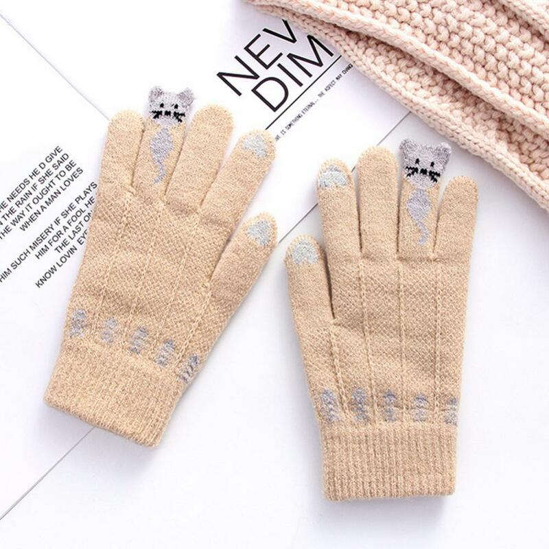 Faux Cashmere Women Winter Gloves Thermal Touch Screen Windproof Warm Gloves Cartoon Cats Gloves Full Finger Knitted Mittens