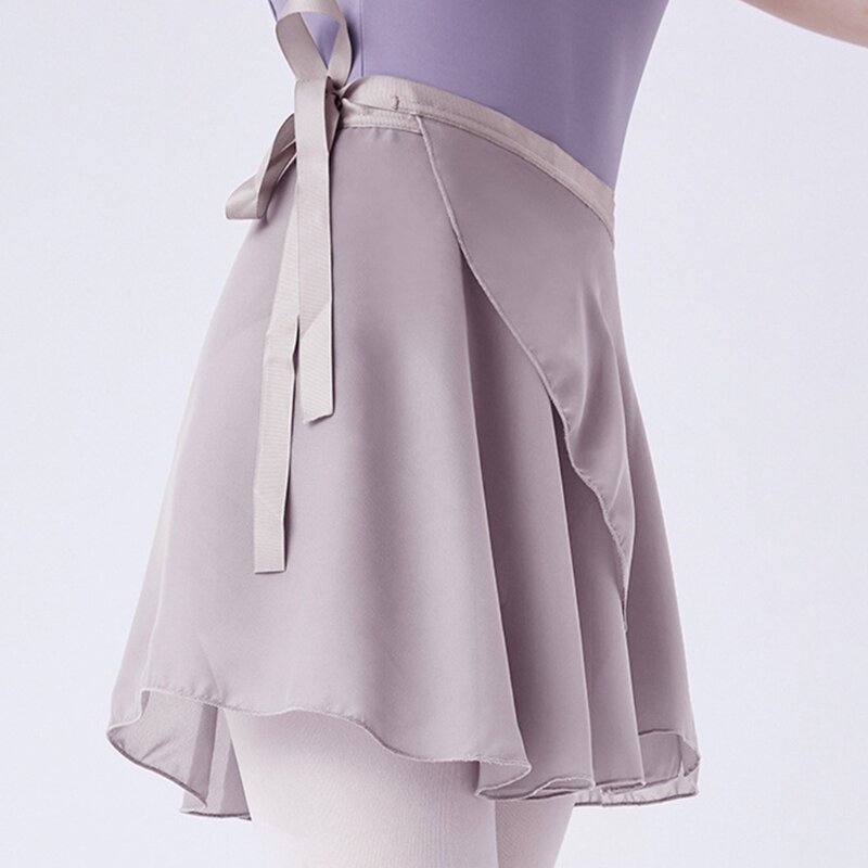 Jupe Ballet pour femmes, jupe portefeuille danse en mousseline soie, avec attaches à taille réglables, couleur unie,