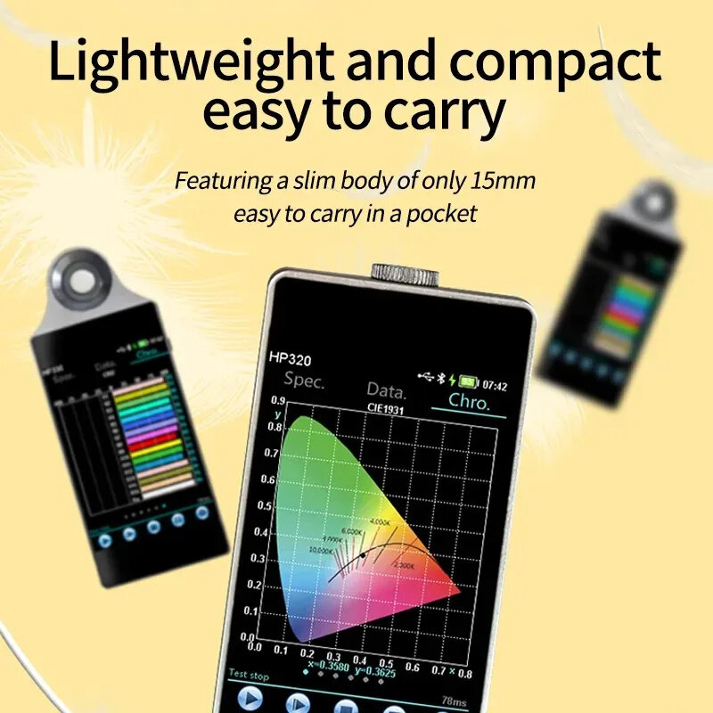 Espectrofotómetro HP320, medidor de iluminancia, analizador espectral, medidor de temperatura de color, probador fotométrico