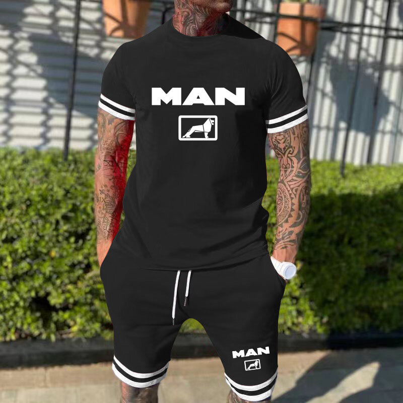 Set manica corta da uomo in cotone di fascia alta Truck MAN Hip hop outdoor running set da uomo confortevole t-shirt traspirante + set di pantaloncini