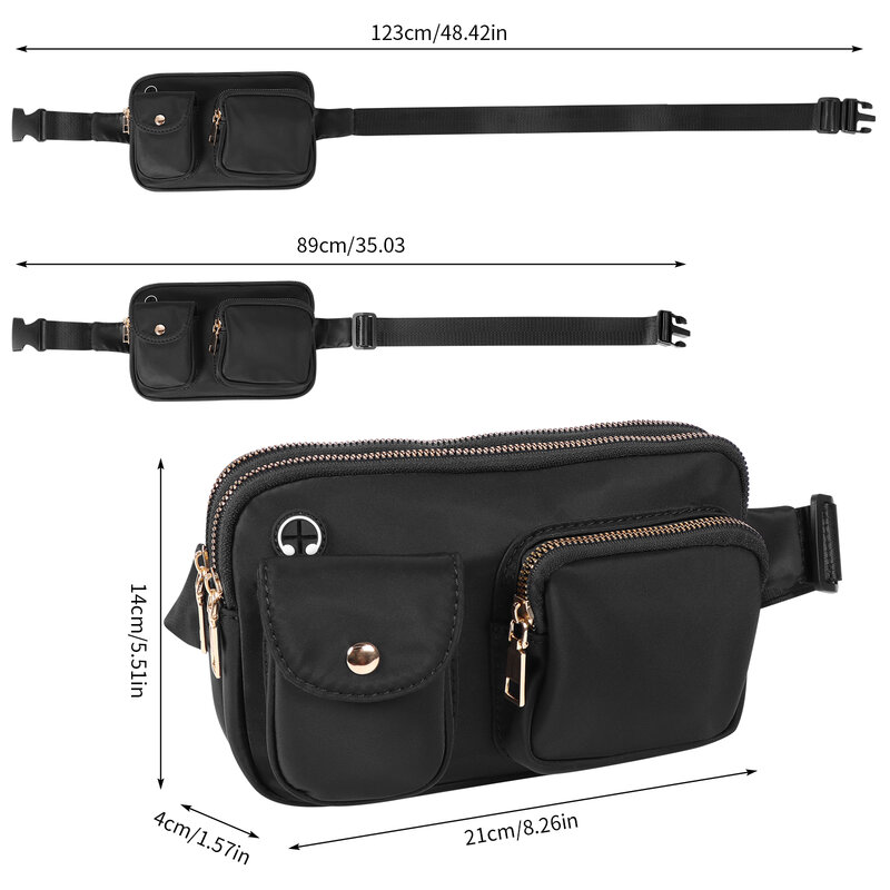 Buylor Fashion Fanny Pack Waist Bags for Women Double Zipper Multi-Pockets Waterproof Belt Bag Sport Adjustable Strap Chest Pack