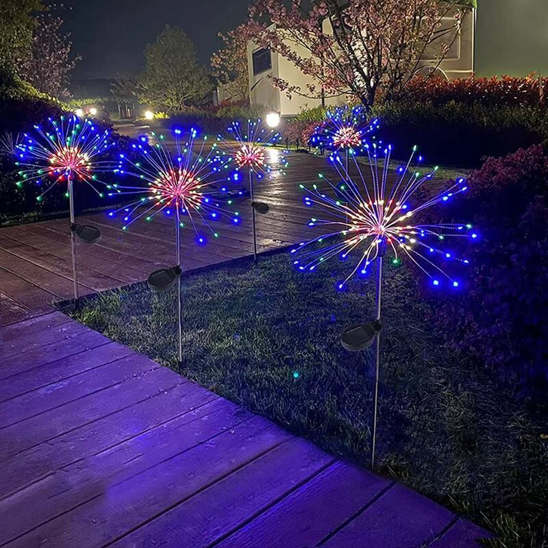 Solar LED Firework Light, Fio De Cobre, Luzes De Fadas De Natal, Gramado, Caminho, Decoração De Jardim, 1Pc