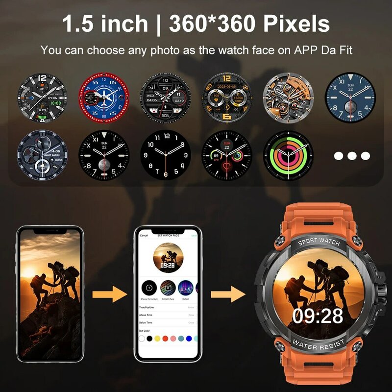 MELANDA 1.5 "Inteligentny zegarek Bluetooth 120 + Sportowy monitor fitness Smartwatch dla systemu Android IOS 600mAh T90