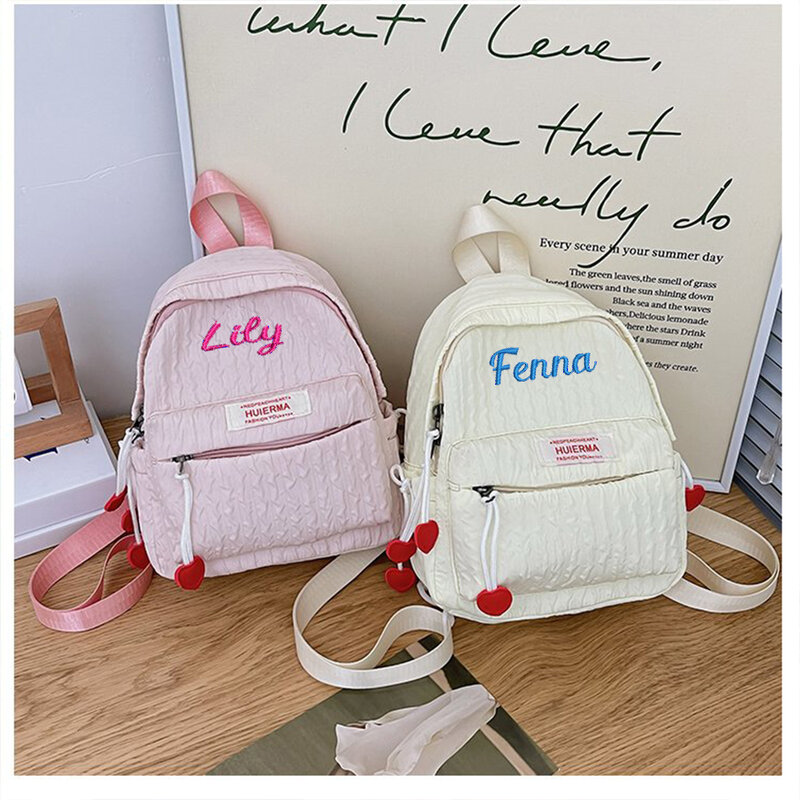 Personalized And Minimalist Mini Girl Cute Bubble Plaid Bag Customized Embroidery Student Name Leisure Shopping Backpack