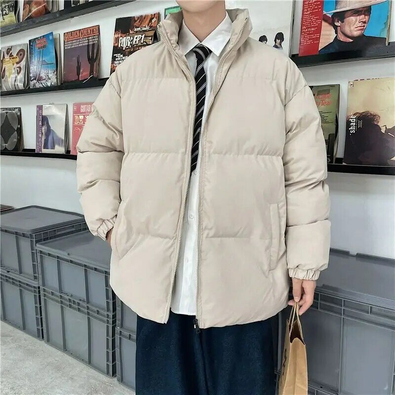 Parka da uomo colletto alla coreana autunno inverno addensare caldo Streetwear cappotti Casual con cerniera giacche di colore solido capispalla moda maschile