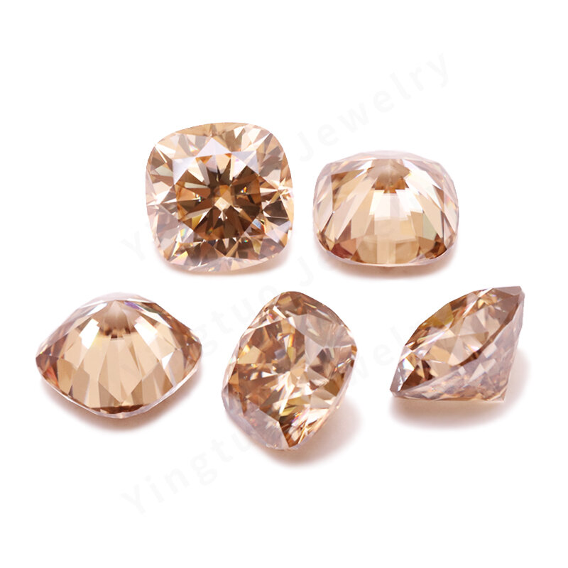 Wz yingtuo-女性用シャンパンモアッサナイトストーン,クッションカット,宝石,リング,イヤリングを作成するためのダイヤモンド,8.5x8.5mm, 3カラット