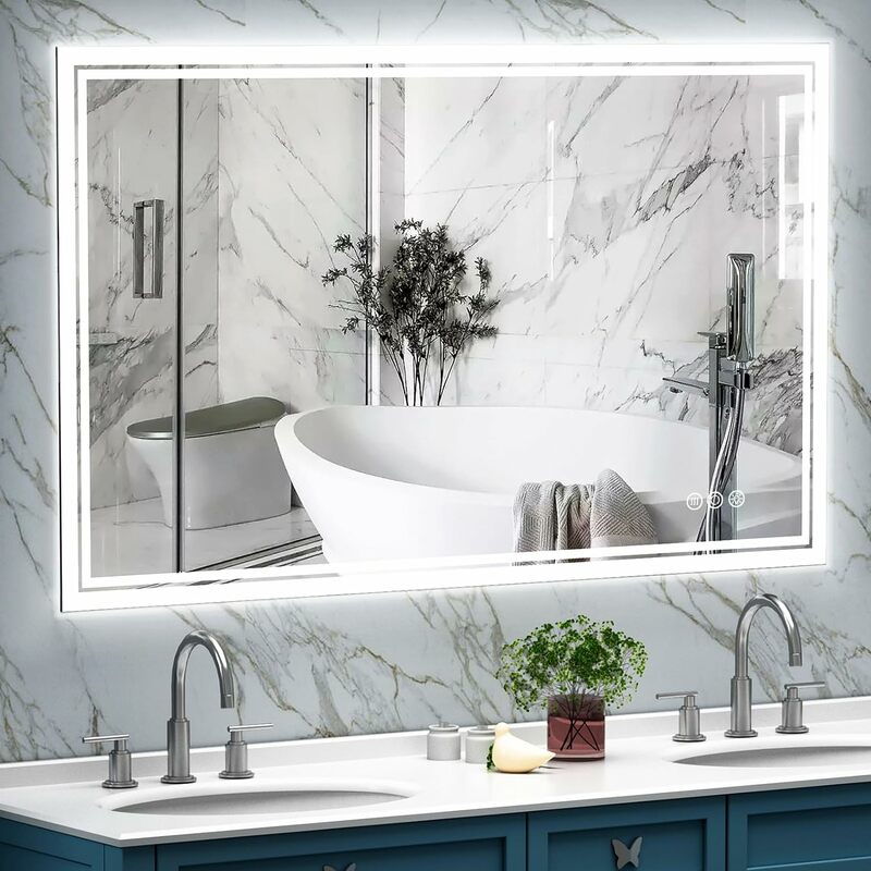 ANTEN cermin kamar mandi 40 "x 24" dengan lampu LED, cermin kamar mandi LED Backlit, anti-kabut, 3 mode warna, kamar mandi Vanity dapat diredupkan