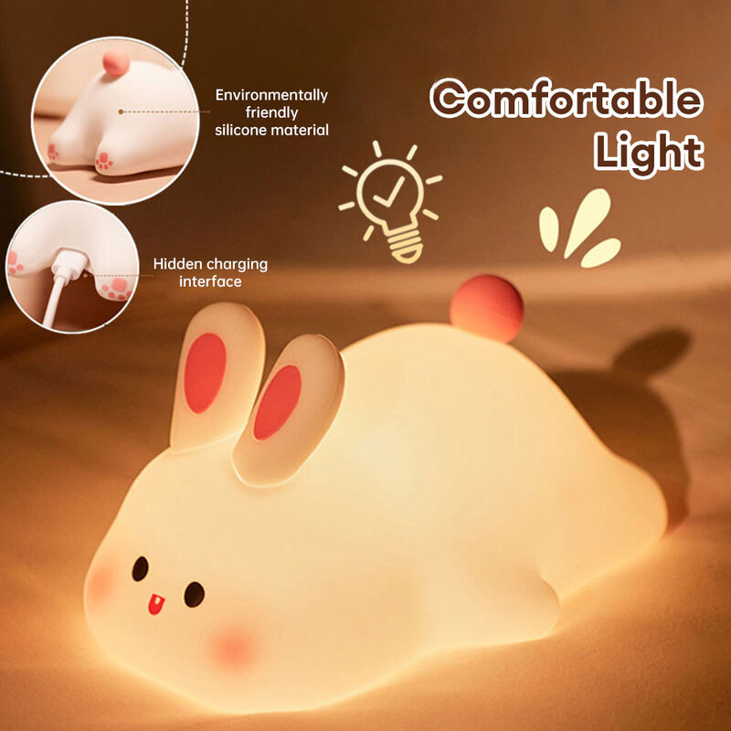 Führte niedlichen Kaninchen Nachtlicht Silikon USB wiederauf ladbare Nachttisch Sensor Kinder Mädchen Schlafzimmer Dekor Nachttisch Dekor Lampe