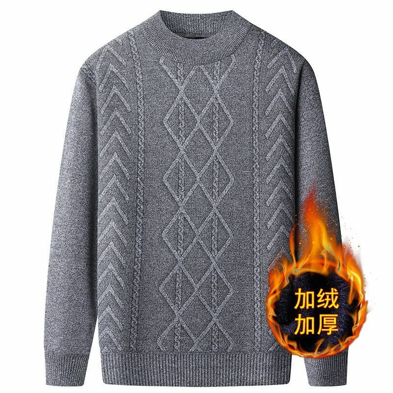 Утепленный пуловер с подкладкой в Корейском стиле для осени и зимы, пуловер с круглым вырезом для людей среднего и пожилого возраста, свитер, одежда для папы, теплый вязаный свитер