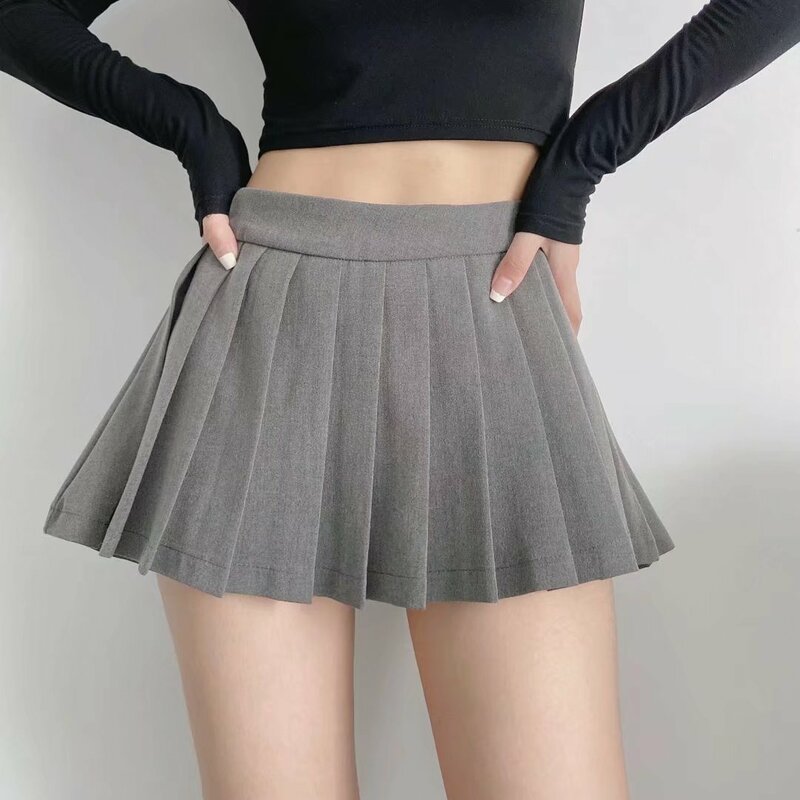 Mini-saia plissada de cintura alta feminina, Verão, Sexy, Vintage, Coreano, Curto, Branco, Preto, Tênis