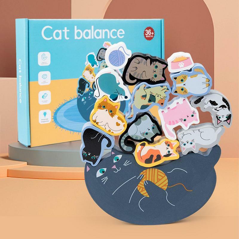 Balance Blocks Unique Cat Patterned Stack Game Cute Wooden Educational Toy Balance Game to Develop Hand-Eye Coordination
