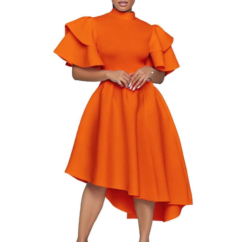 S-3XL-Vestidos de Noche africanos para mujer, moda de verano, manga corta, poliéster, blanco, amarillo, naranja, 2024