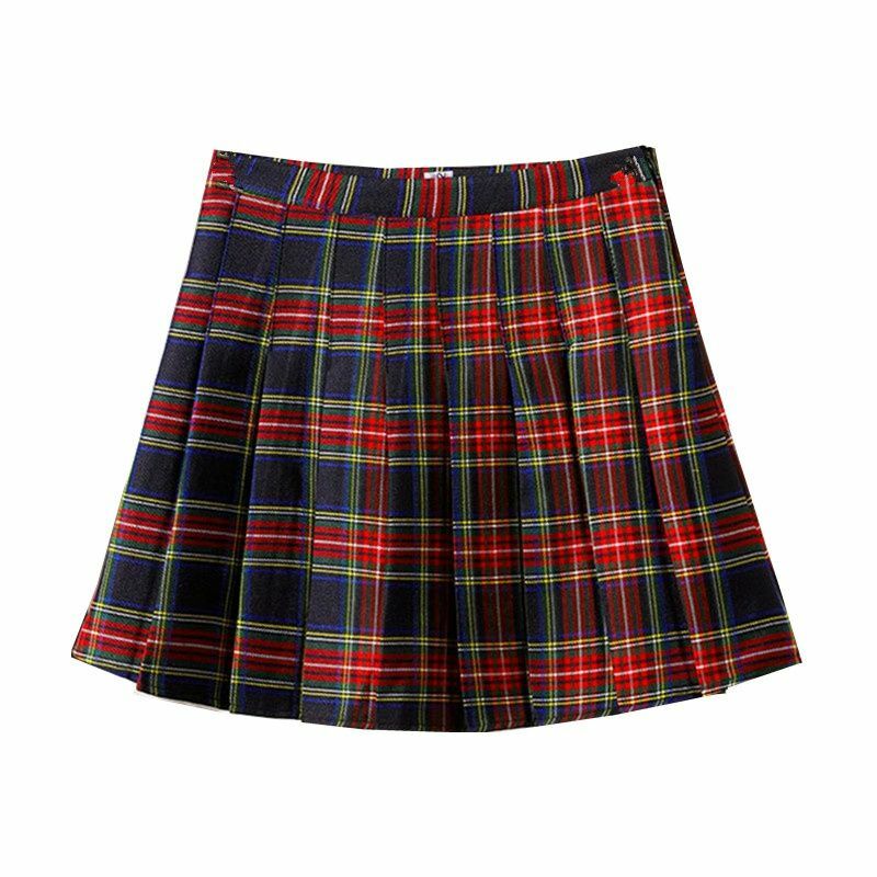 Harajuku Fashion Y2k Women's Pleated Skirt High-waisted Plaid A-line Short Mini Skirts Invisible Zipper Anti-glare Lining Falda