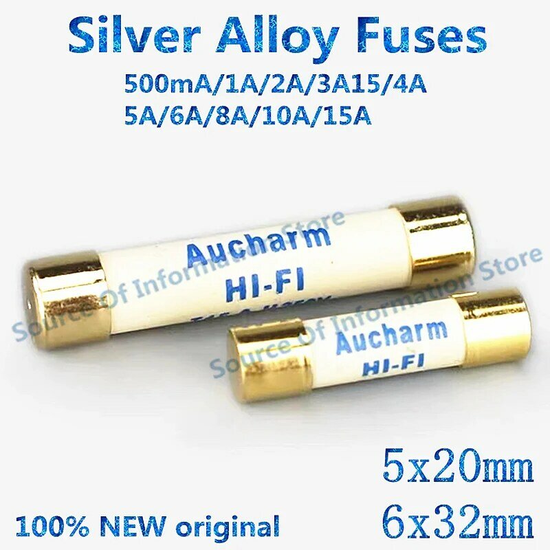 1PCS Sonic hifi audiophile silver alloy fuse 5X20 gold-plated cap 6X32 audio amplifier CD fuse 1A/3A15/5A/8A/10A/15A