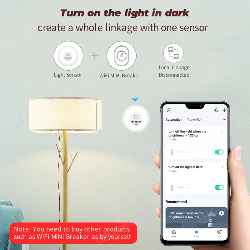 Tuya Zigbee-コネクテッドホーム用ライトセンサー,明るさ検出器,自動リンケージ,シーン,スマートライフアプリケーションで動作
