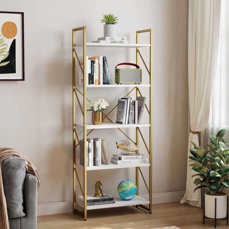 5-Tier Modern Bookshelf Bookcase Open Display Storage Rack Holder Shelving Gold  Book Rack  Bookshelf Storage