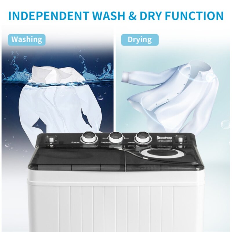 Máquina de lavar roupa com bomba de drenagem embutida, tubo duplo semiautomático para apartamento, camping e mais, 26lbs