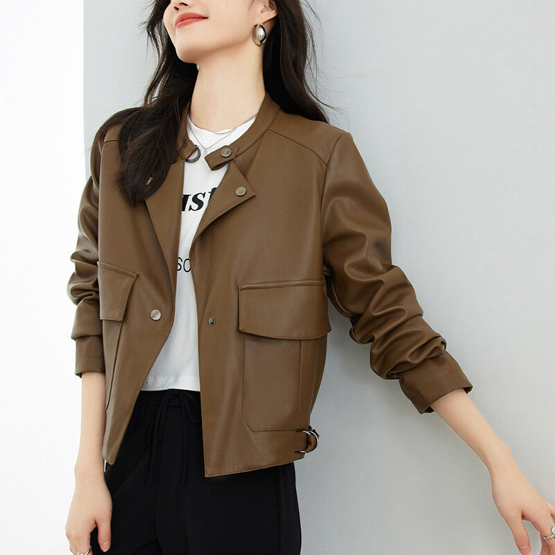 2024 Women's Autumn New Popular Casual Pu Leather Short Fashion Leather Jacket