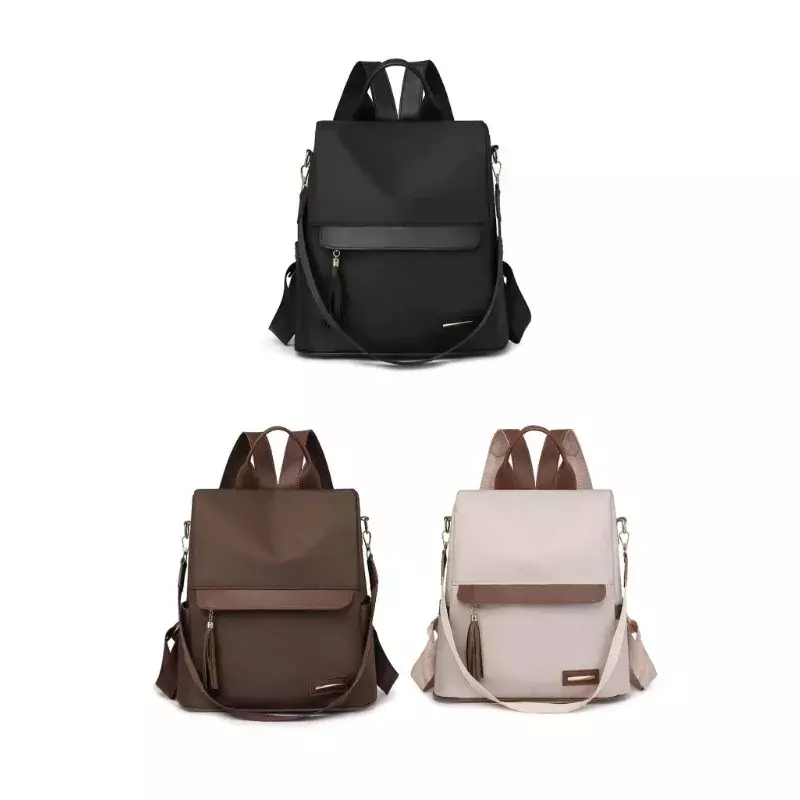 Nylon Solid Fashion Backpack Zipper Simple Versatile Large Capacity Shoulder Bags for Women 2024 High Quality Commuting Style
