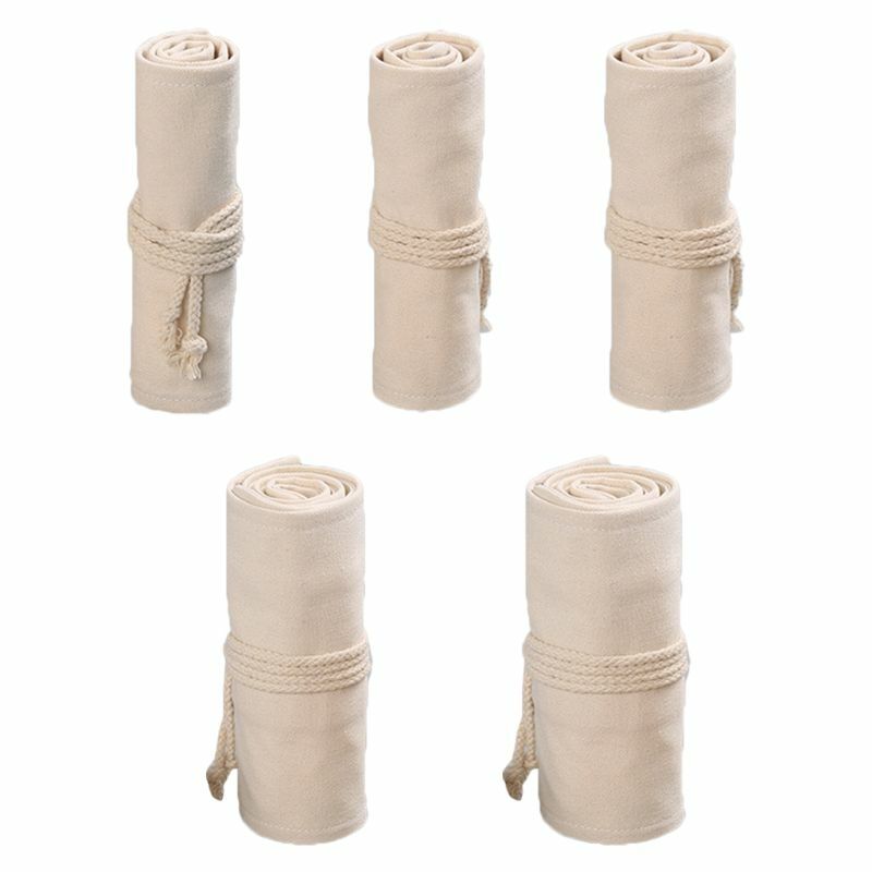 E9LB 12/24/36/48/72 Holes Canvas Roll Up Pen Curtain Pencil Bag for Case Makeup Wrap Holder Storage