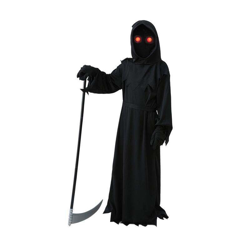 Grim Reaper Cosplay Costume Set para Crianças, Olhos Vermelhos Brilhantes, Robe Decor, Masquerade, Photo Props, Halloween Party