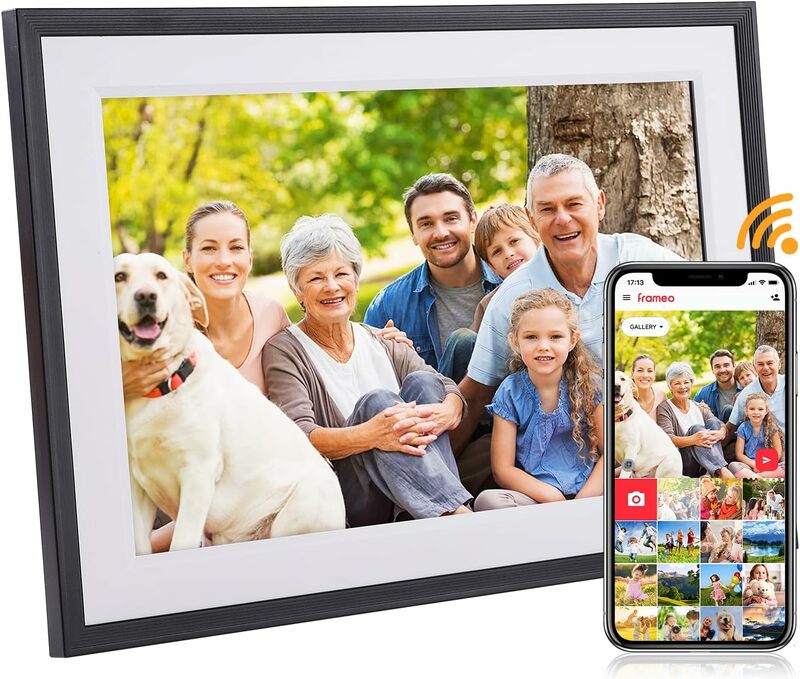 Frameo Digital Picture Frame, Smart WiFi, Digital Photo Frame, 1280x800 IPS, HD Touch Screen, Montável na parede, 32GB, 10,1"