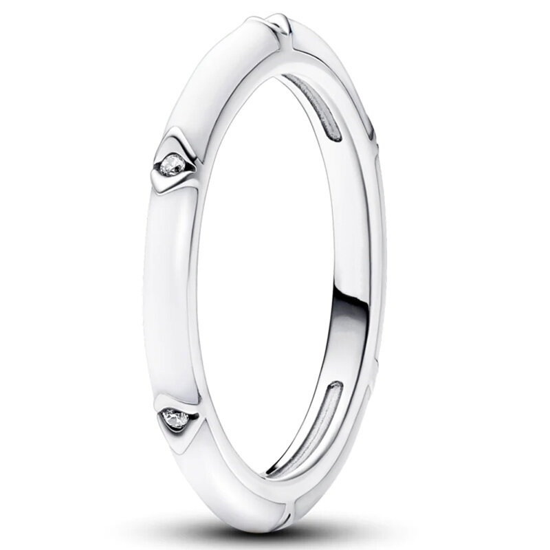 Fila de Plata de Ley 925 auténtica, Perla tratada Eternity y pavé, anillo doble abierto con cristal, regalo para mujer, joyería de moda