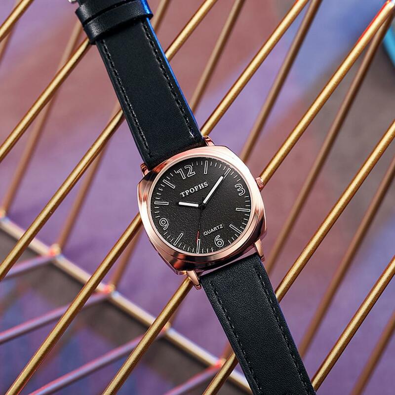 Relógio de quartzo minimalista elegante masculino, pulseira de couro falso, mostrador redondo, vestido casual, design elegante para aniversário