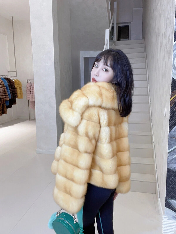 우아한 사교계 환경 보호 여우 모피 모피 코트, 여성 2023 겨울 신상 패션, 큰 라펠 긴팔 따뜻한 코트