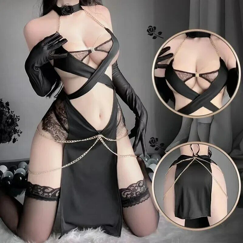 Sexy Lingerie for Women Cosplay Catgirl Dress Ladies Porn Lace Perspective Grid Sleepwear Sexy Bodysuit Women Underwear Costume