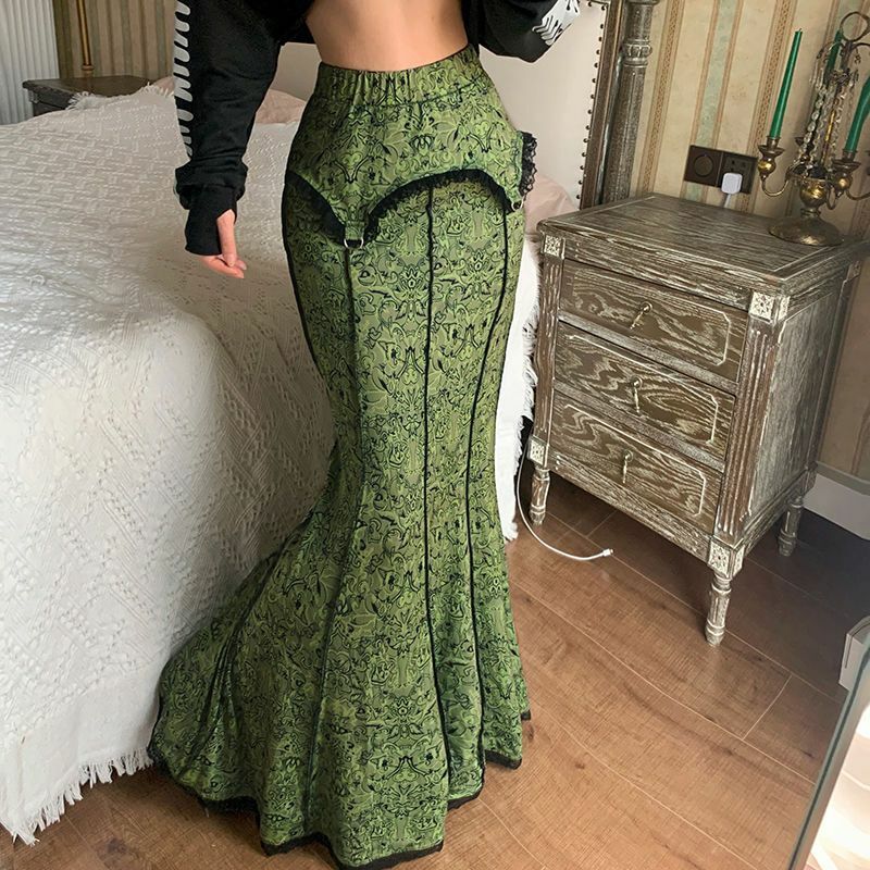 Jupe mi-longue personnalisée pour femme, rétro, vert frais, mode street shoot, élégante, sexy, antique