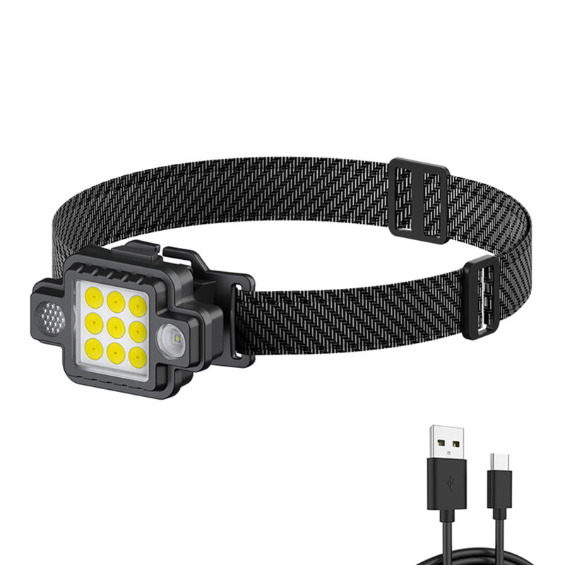 USB recarregável COB LED farol, lanterna, luz principal, tocha, ao ar livre, camping, pesca, 5 modos