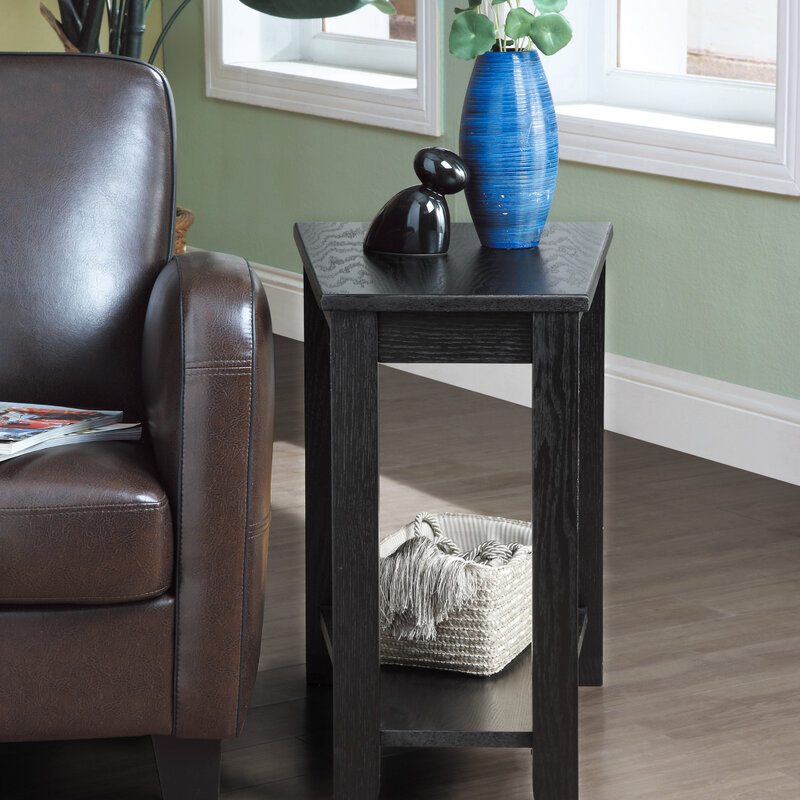 Contemporary Black Finish Chairside Table with Lower Shelf Wedge Shape Wooden Furniture 1pc Side Table