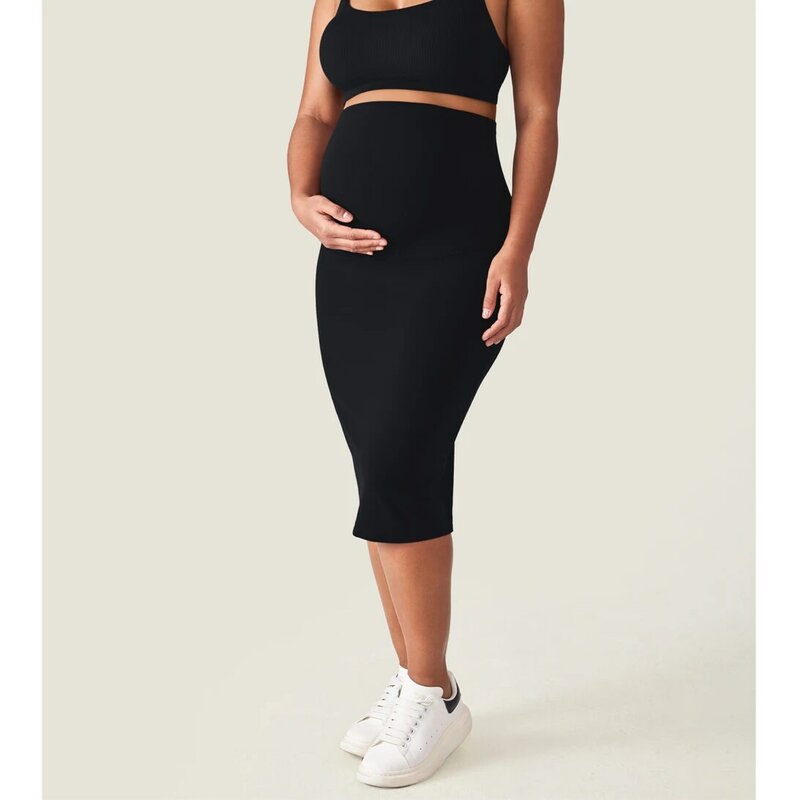 Momanda Women' s Natrelax™  Maternity Skirt High Waist Maternity Midi Skirt with Slit Stretchy Pregnancy Casual Pencil Skirt