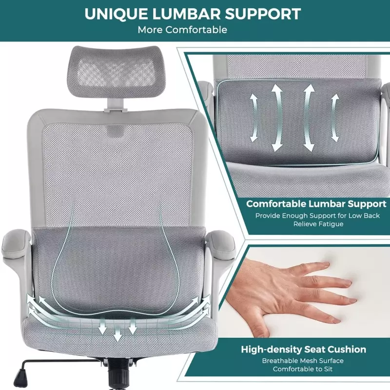 Kursi kantor, kursi komputer jaring ergonomis rumah kantor/sandaran kepala dapat diatur/sandaran tangan dan roda/jaring punggung tinggi