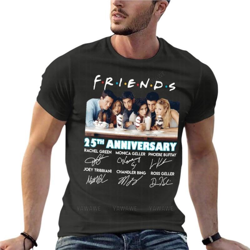 Amigos 25Th Aniversário T-Shirt, 1994- Signature TV Series, T-Shirt extragrande, Roupas Masculinas, 100% Algodão Streetwear, Top Tamanho Grande