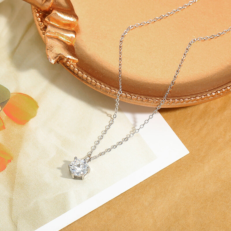 Женское ожерелье из серебра 100% пробы, с муассанитом 1 карат