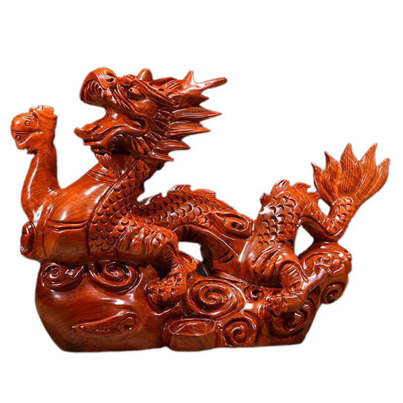 Adorno de estatua de dragón del zodiaco, artesanía de madera, escultura de dragón, decoración de estante de mesa