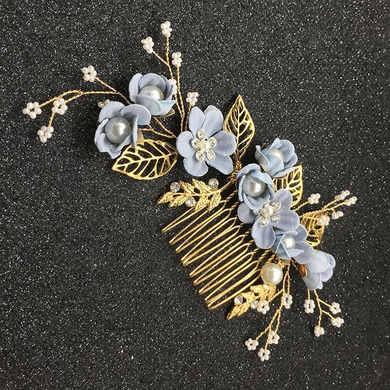 Hair Jewelry Wedding Hair Comb Artificial Flower and Leaf Headdress with Smooth Teeth for Bridesmaid Wedding Dating Head Decor