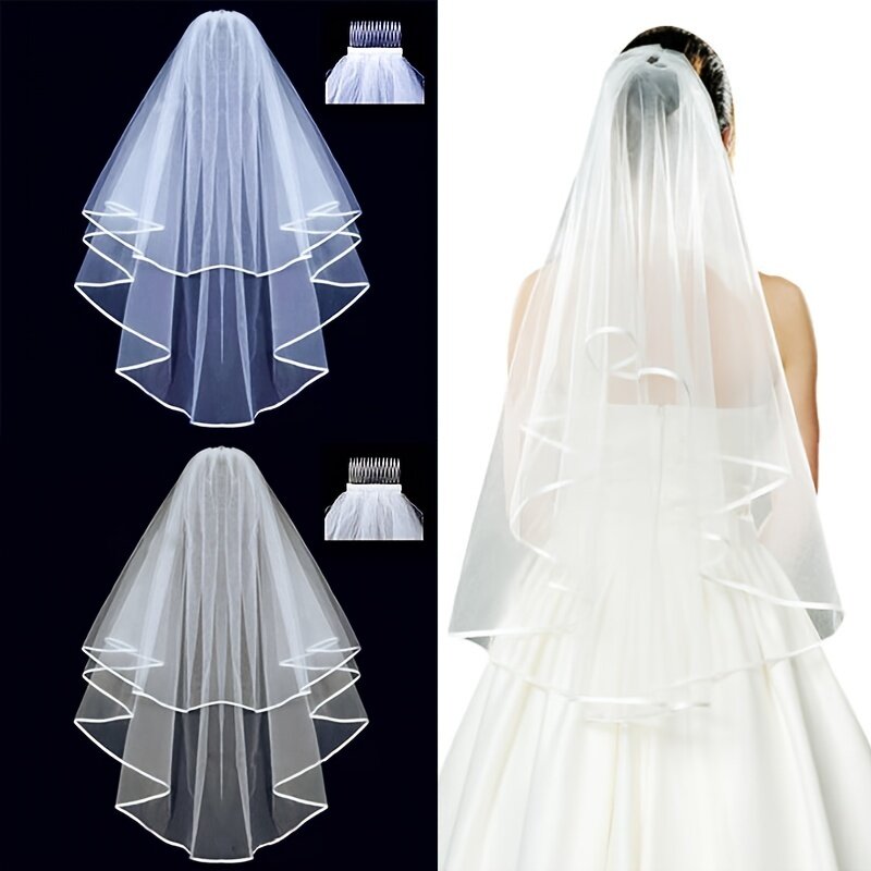 1pc Solid Bridal Veil With Hair Comb Minimalist Non Slip Mesh Veil Elegant Headwear Decorative Hair Accessory