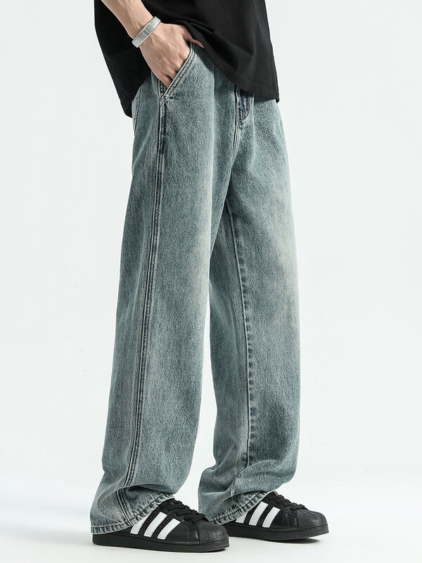 90% dżinsy bawełniane męskie 2024 nowa moda Retro spodnie główna ulica luźne casualowe miękkie męskie markowe spodnie dżinsowe