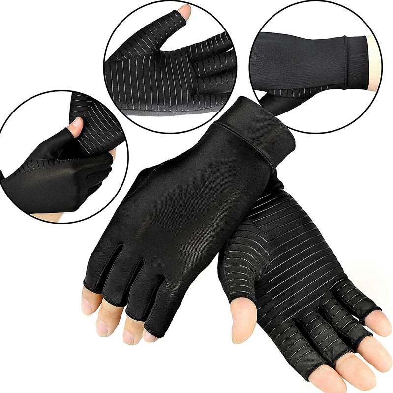 1Pair Arthritis Compression Gloves Women Men Relieve Hand Pain Swelling & Carpal Tunnel Fingerless for Typing,Support for Joints